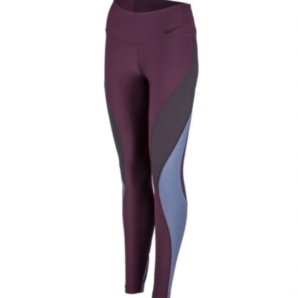Nike Dri-Fit Power Legend Performance Athletic Leggings XL Burgundy Blue Black